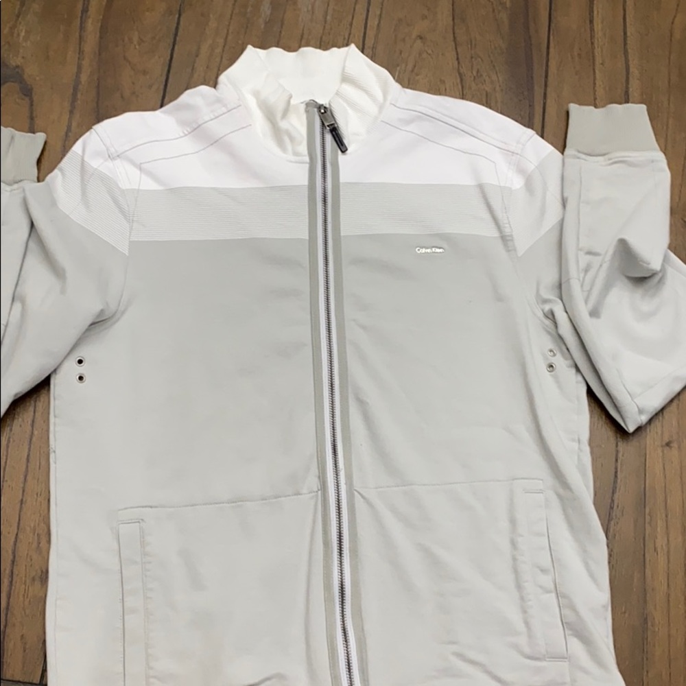 White and grey Calvin Klein sweater